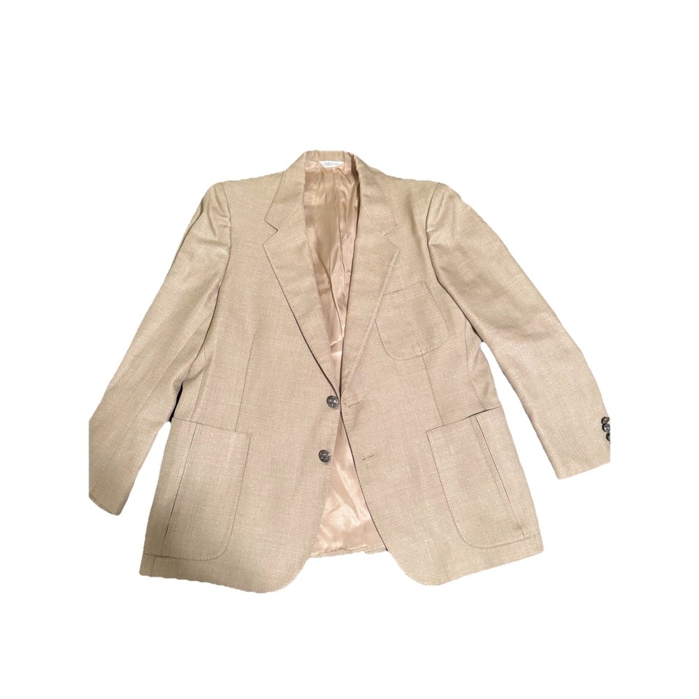 Vintage Lanvin Paris‎ Blazer Hopsack Metal Logo Button Patch Pocket size L